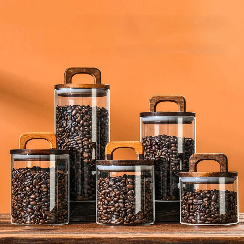Glass Airtight Storage Jar with Wood Lid