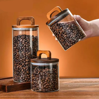 Glass Airtight Storage Jar with Wood Lid