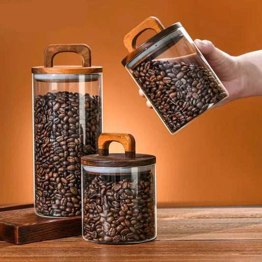 Glass Airtight Storage Jar with Wood Lid