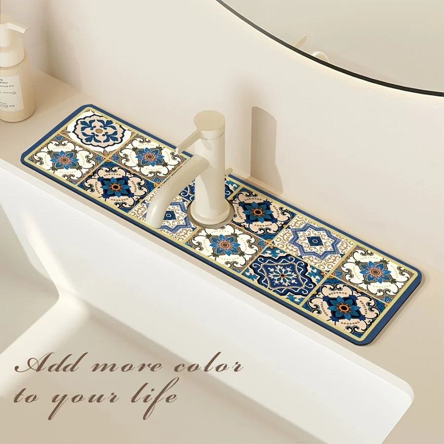 Premium Retro Pattern Faucet Splash Guard Mat