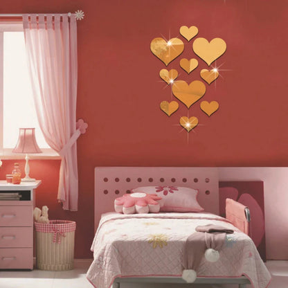 10-Piece Acrylic Love Heart Wall Stickers
