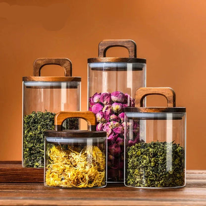 Glass Airtight Storage Jar with Wood Lid