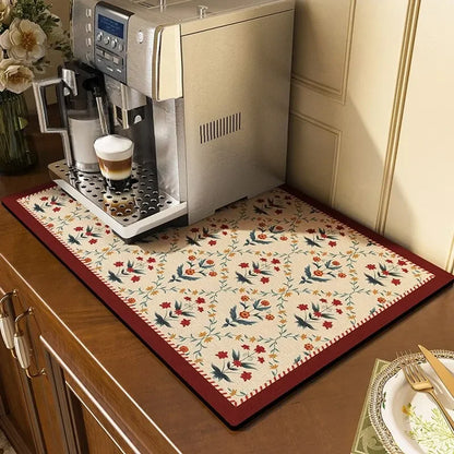 Classical Floral Diatomaceous Earth Coffee Machine Mat