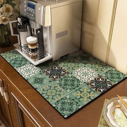 Classical Floral Diatomaceous Earth Coffee Machine Mat