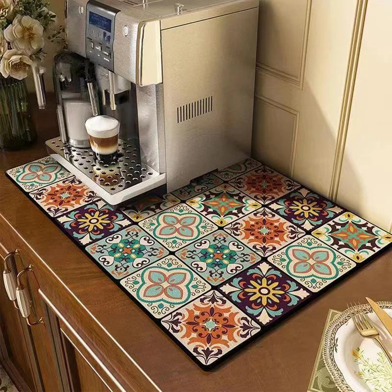 Classical Floral Diatomaceous Earth Coffee Machine Mat