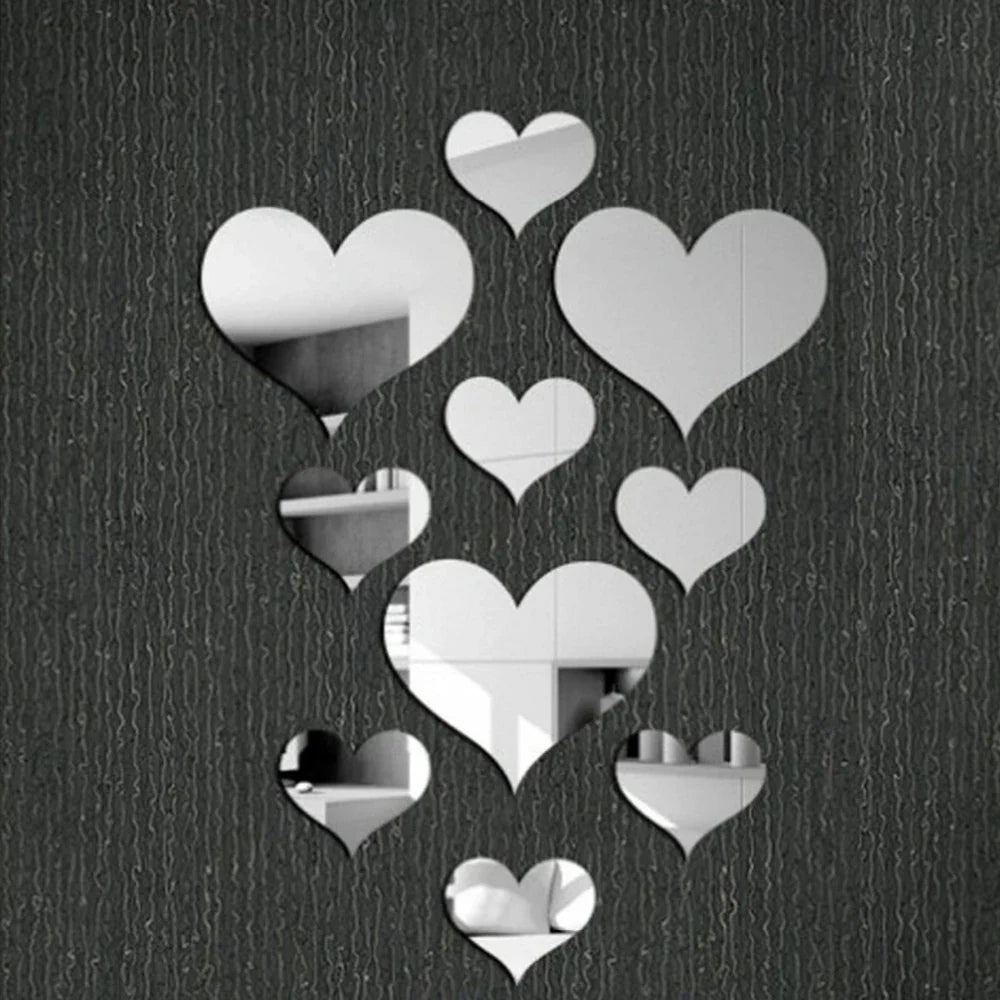 10-Piece Acrylic Love Heart Wall Stickers