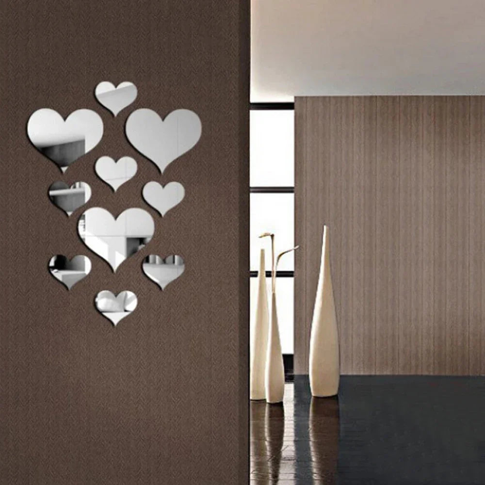 10-Piece Acrylic Love Heart Wall Stickers