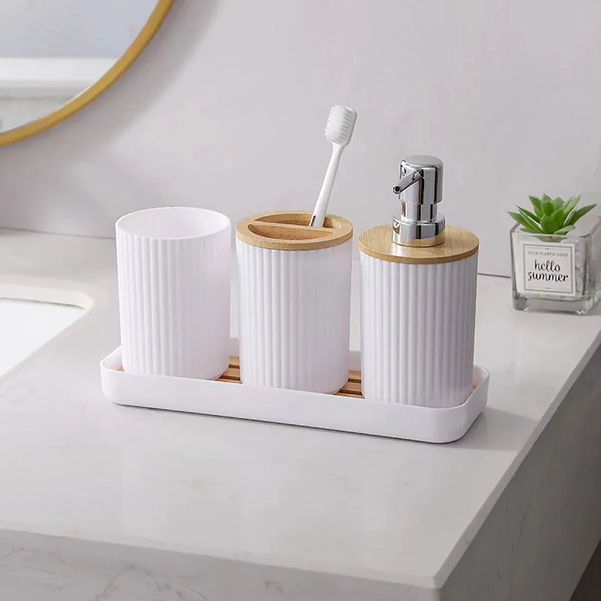 Soap Dispenser, Toothbrush Holder & Vanity Tray