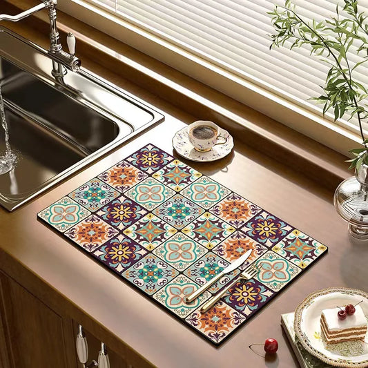 Classical Floral Diatomaceous Earth Coffee Machine Mat
