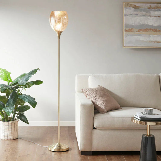 Antique Brass Uplight Floor Lamp with Mercury Glass Shade