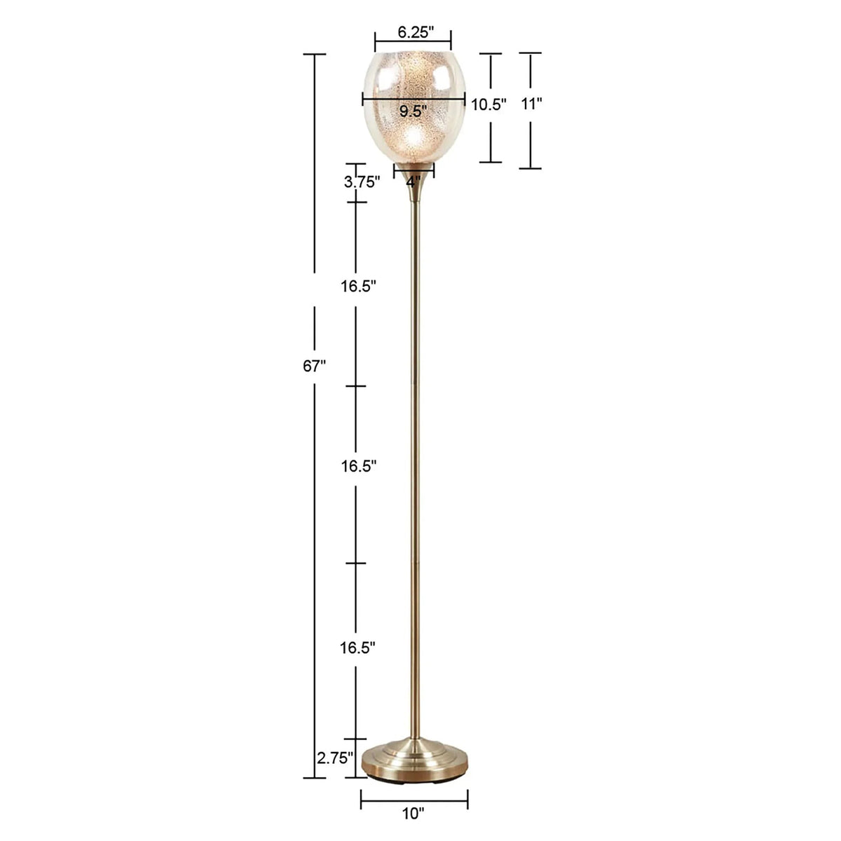 Antique Brass Uplight Floor Lamp with Mercury Glass Shade