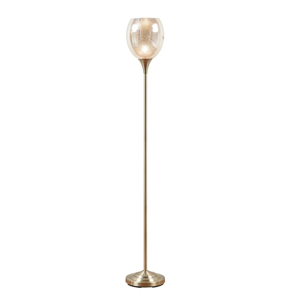 Antique Brass Uplight Floor Lamp with Mercury Glass Shade