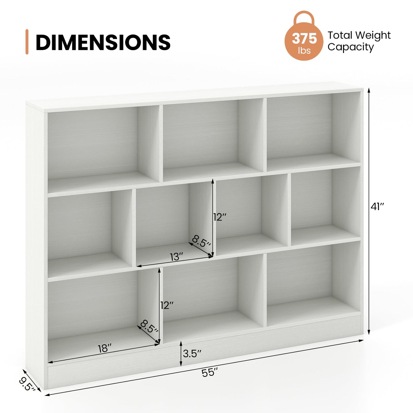 White 41-Inch Wooden Toy Storage Organizer