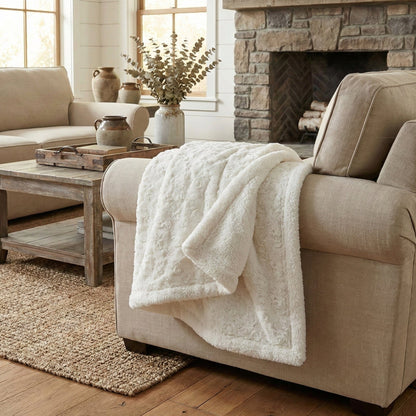 White Roses Faux Fur Sherpa Throw Blanket