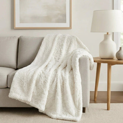 White Roses Faux Fur Sherpa Throw Blanket