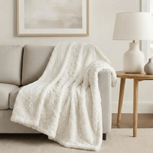 White Roses Faux Fur Sherpa Throw Blanket
