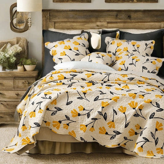 DaDa Yellow Fleur Floral Quilt Set
