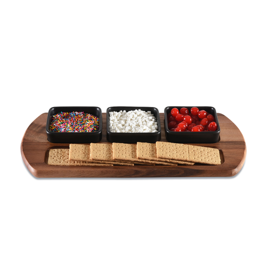 Charcuterie Serving Tray with 3 Square Ceramic Bowls