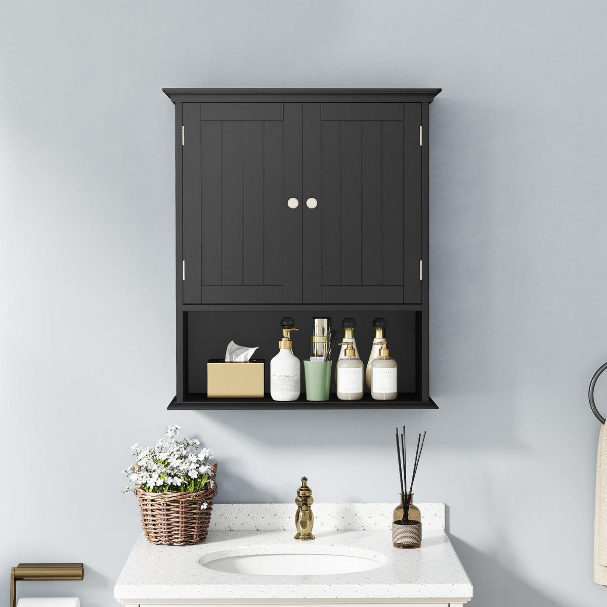 Wall Mount Bathroom Cabinet with Doors & Shelves