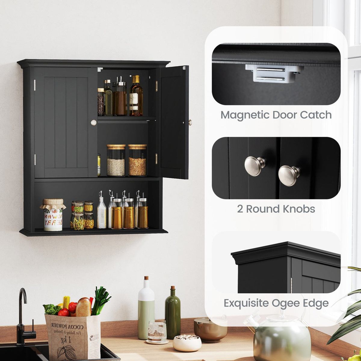 Wall Mount Bathroom Cabinet with Doors & Shelves