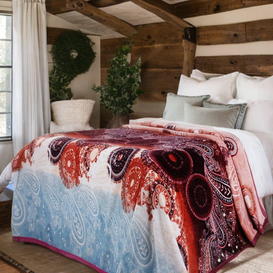 Paisley Dreams Burgundy Fleece Throw Blanket
