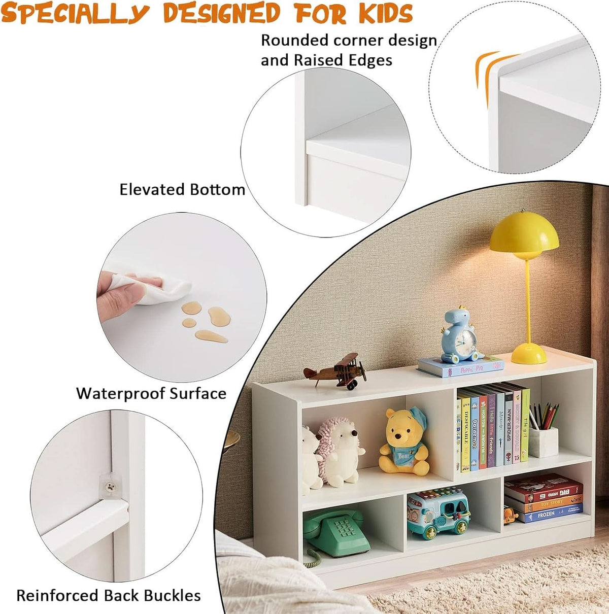 Wooden Toy Organizer and Bookshelf with 5 Storage Sections