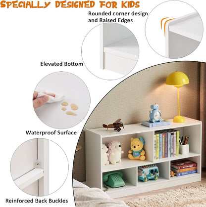 Wooden Toy Organizer and Bookshelf with 5 Storage Sections