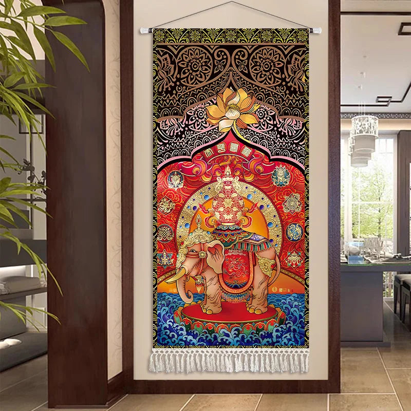 Thai Zen Elephant Fabric Wall Hanging Tapestry