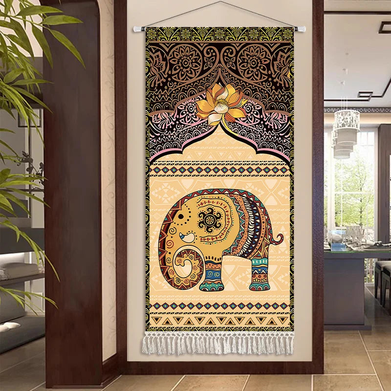 Thai Zen Elephant Fabric Wall Hanging Tapestry