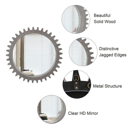 Wall Mirror Round Gear-Shape Wood Frame