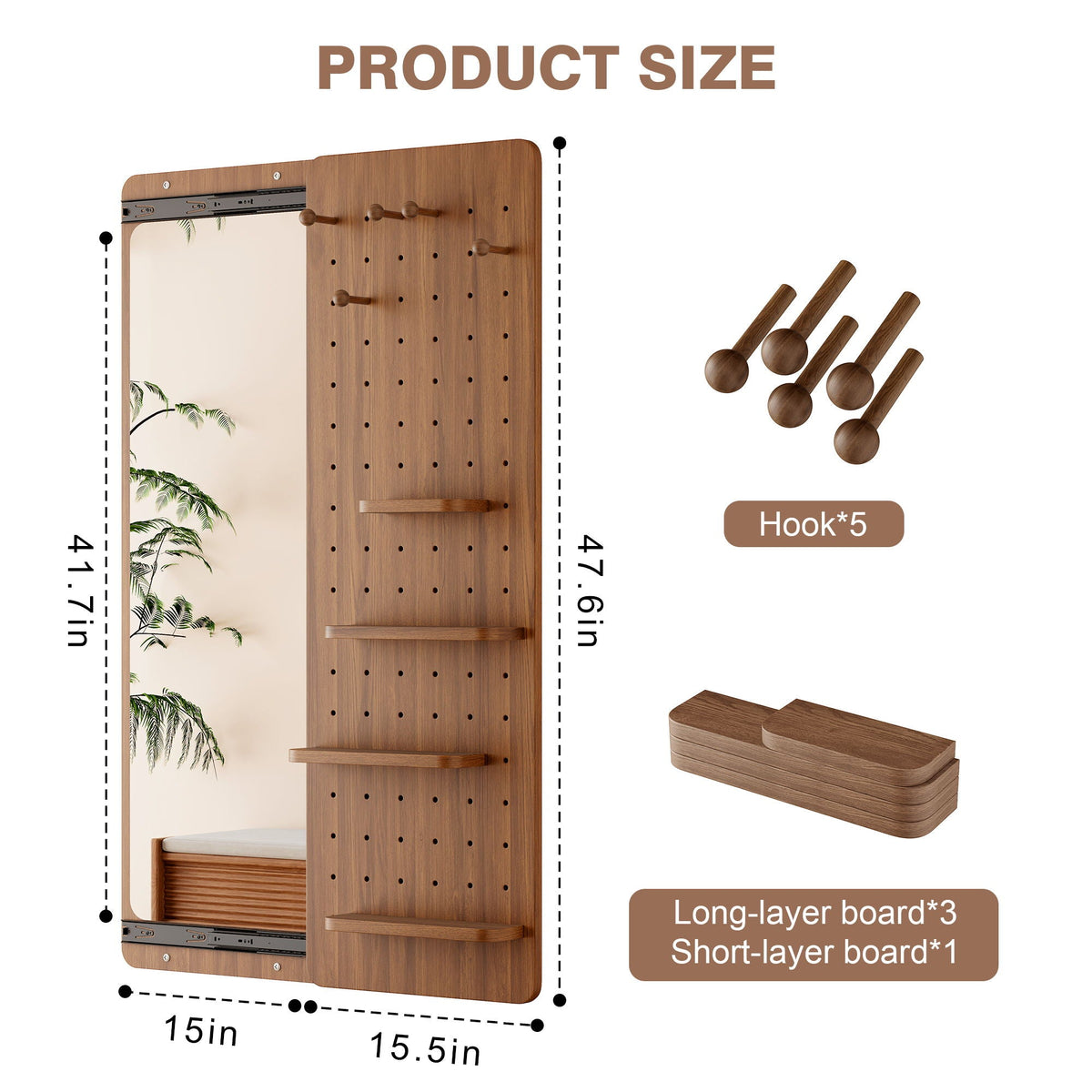 Wall Mounted Full Length Mirror with Shelf