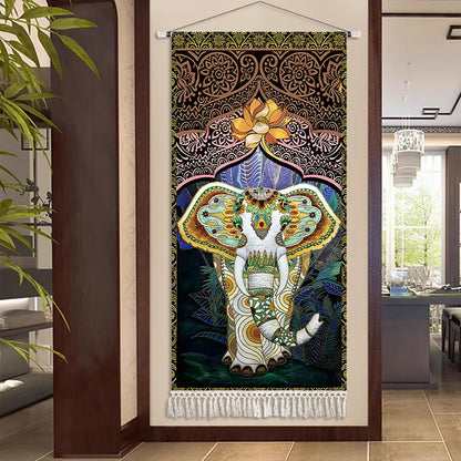 Thai Zen Elephant Fabric Wall Hanging Tapestry