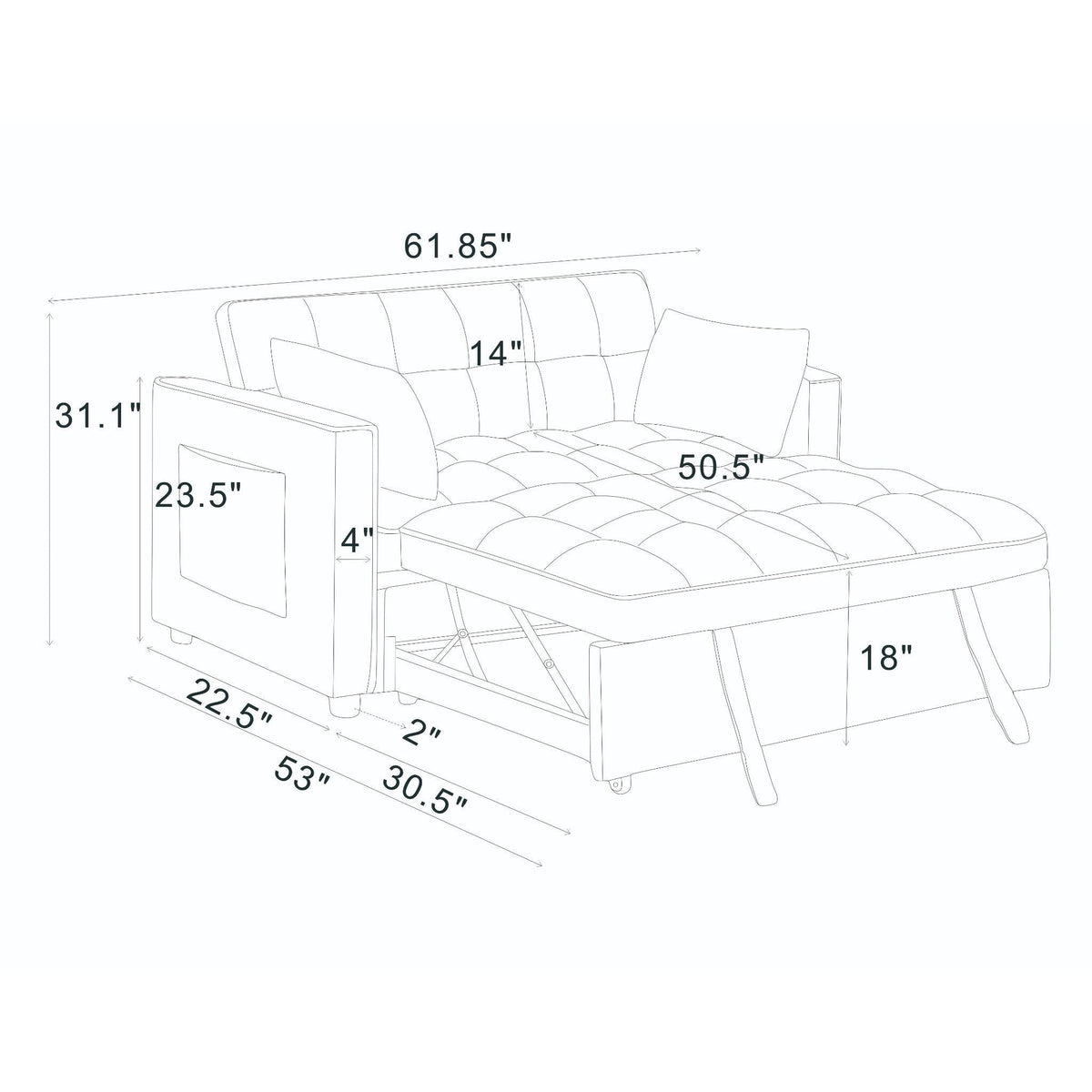 Sienna Tufted Convertible Sleeper Sofa with Chaise