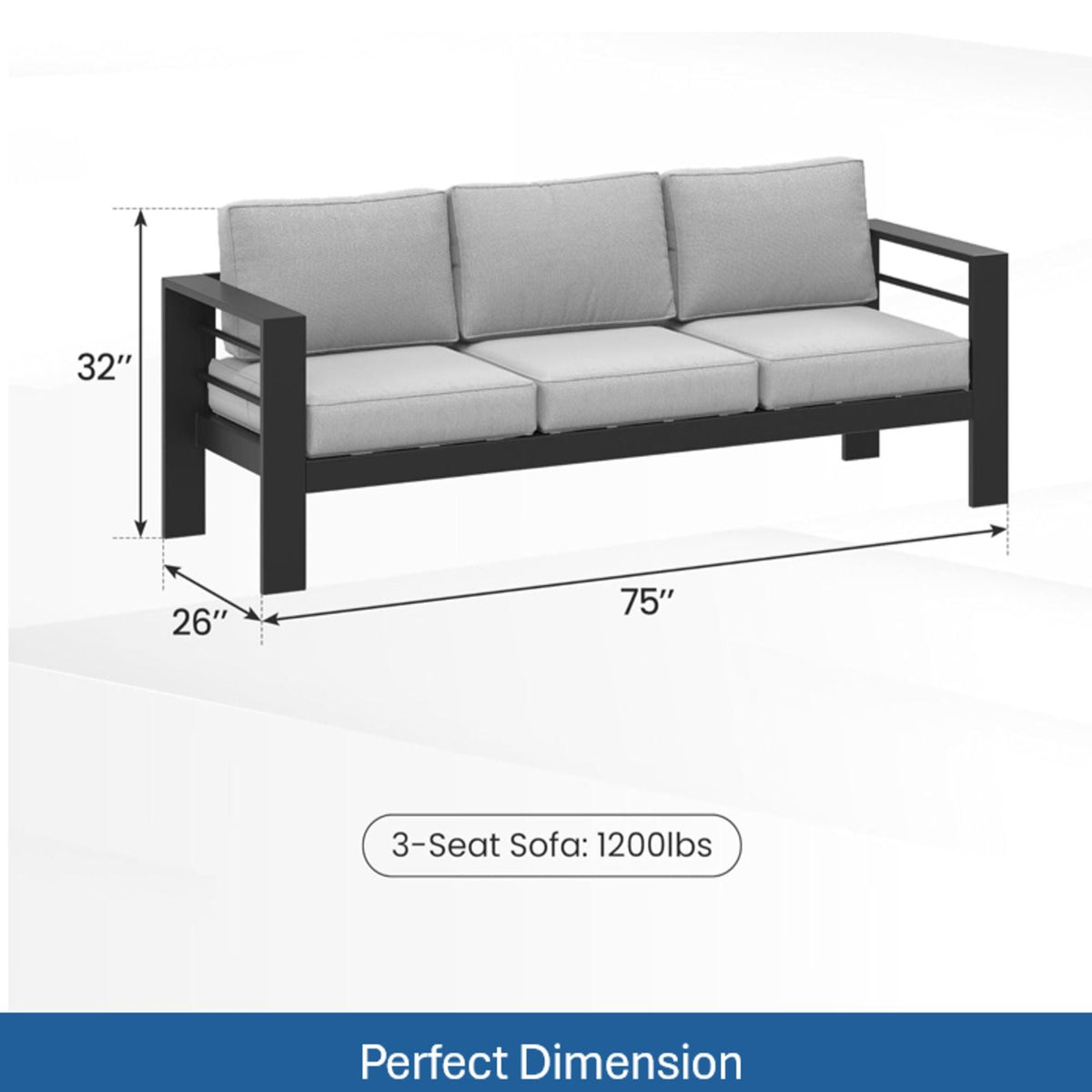 3-Seat All-Weather Patio Sofa with Cushions