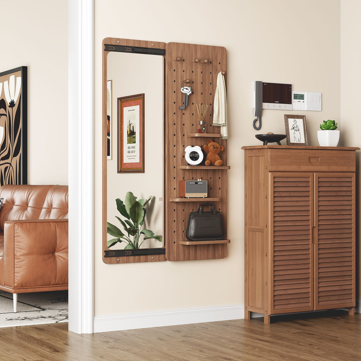 Wall Mounted Full Length Mirror with Shelf