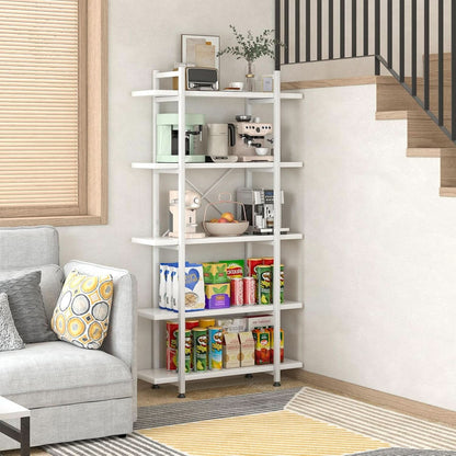White 5-Tier Wooden Bookcase Storage Organizer