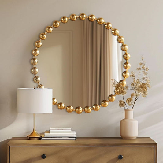 Entryway Round Wall Mirror With Gold Metal Frame