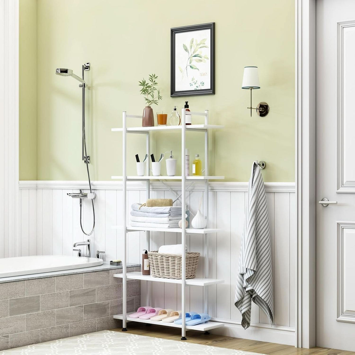 White 5-Tier Wooden Bookcase Storage Organizer
