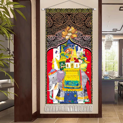 Thai Zen Elephant Fabric Wall Hanging Tapestry