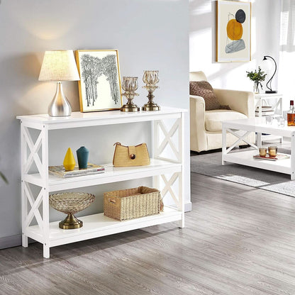 White 3-Tier Console Table with Storage Shelves