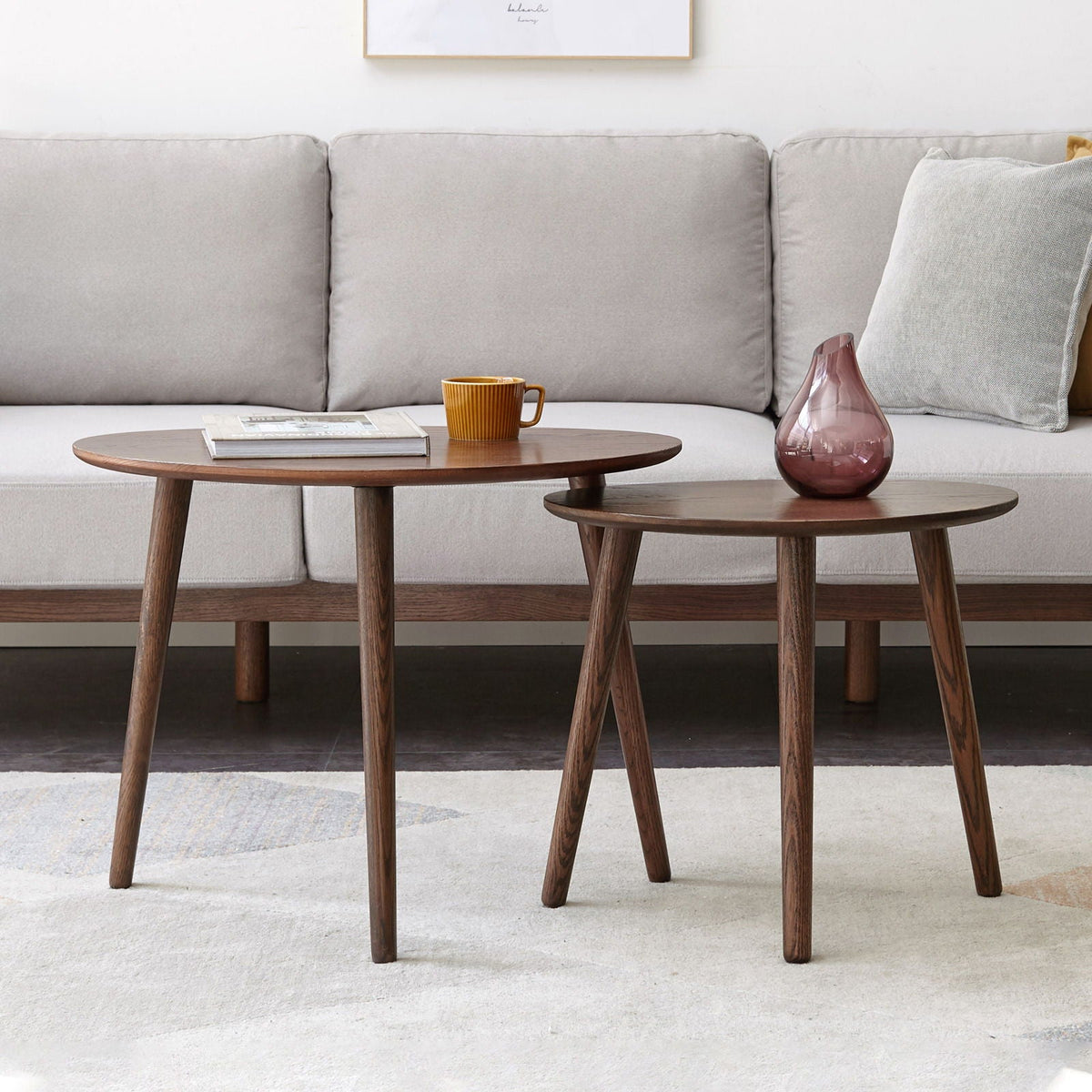 Pebble-Shaped Solid Oak Wood Coffee Table