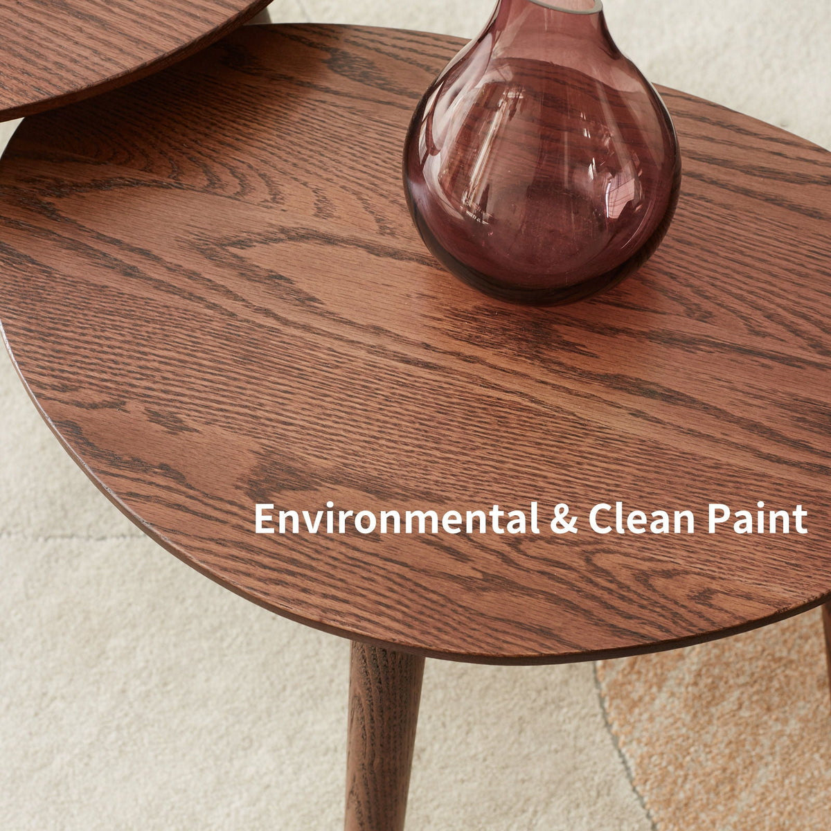 Pebble-Shaped Solid Oak Wood Coffee Table