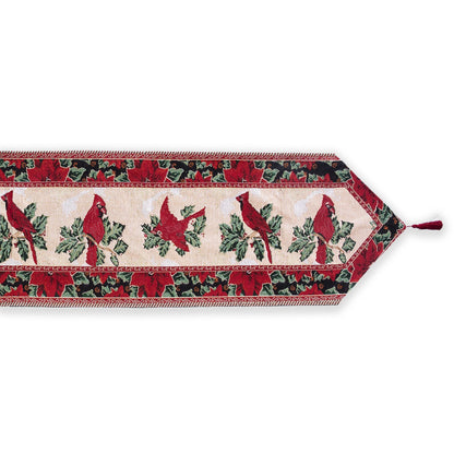 Cardinal & Poinsettia Christmas Table Runner