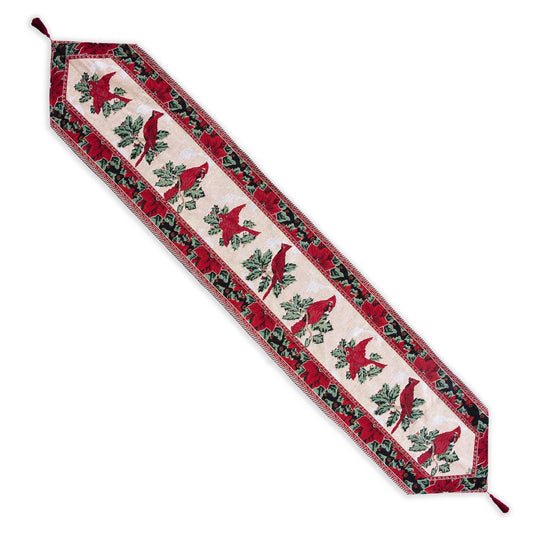 Cardinal & Poinsettia Christmas Table Runner