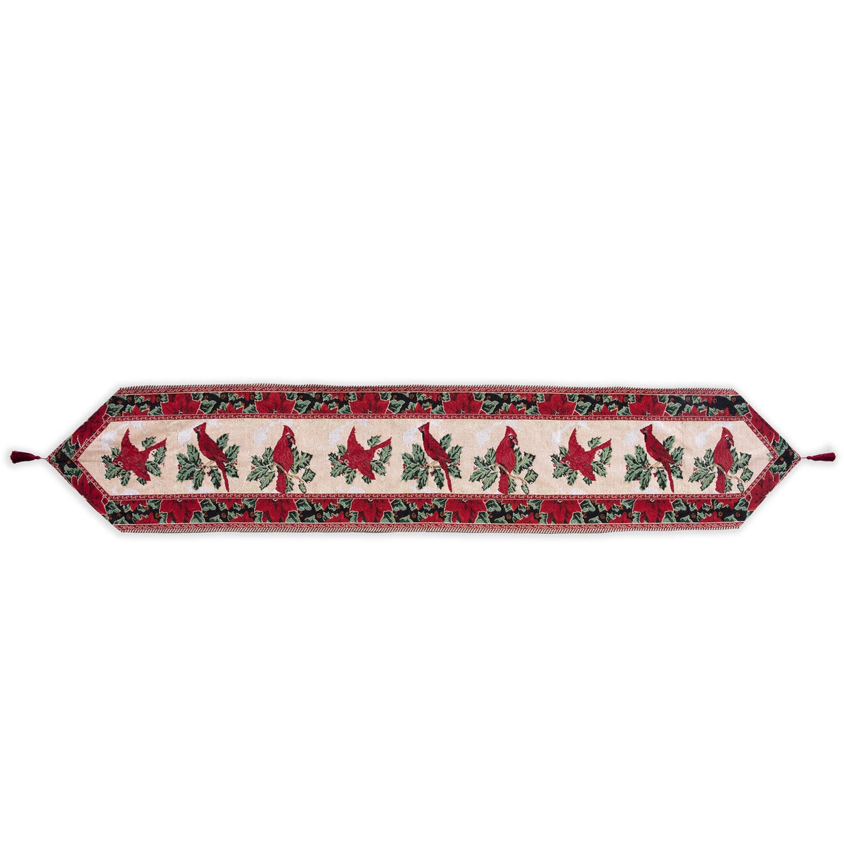 Cardinal & Poinsettia Christmas Table Runner