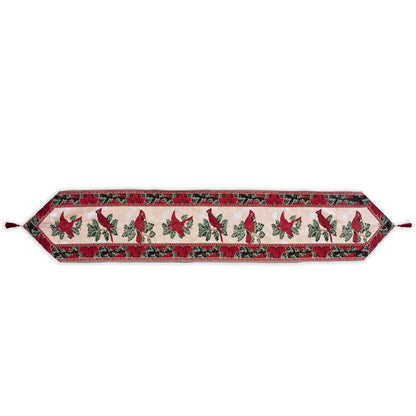 Cardinal & Poinsettia Christmas Table Runner
