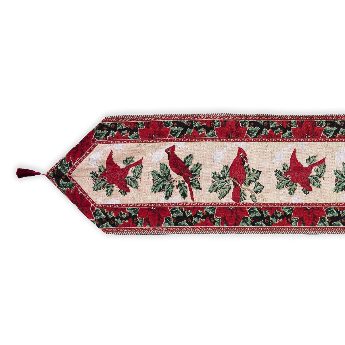 Cardinal & Poinsettia Christmas Table Runner