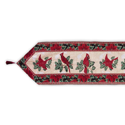 Cardinal & Poinsettia Christmas Table Runner