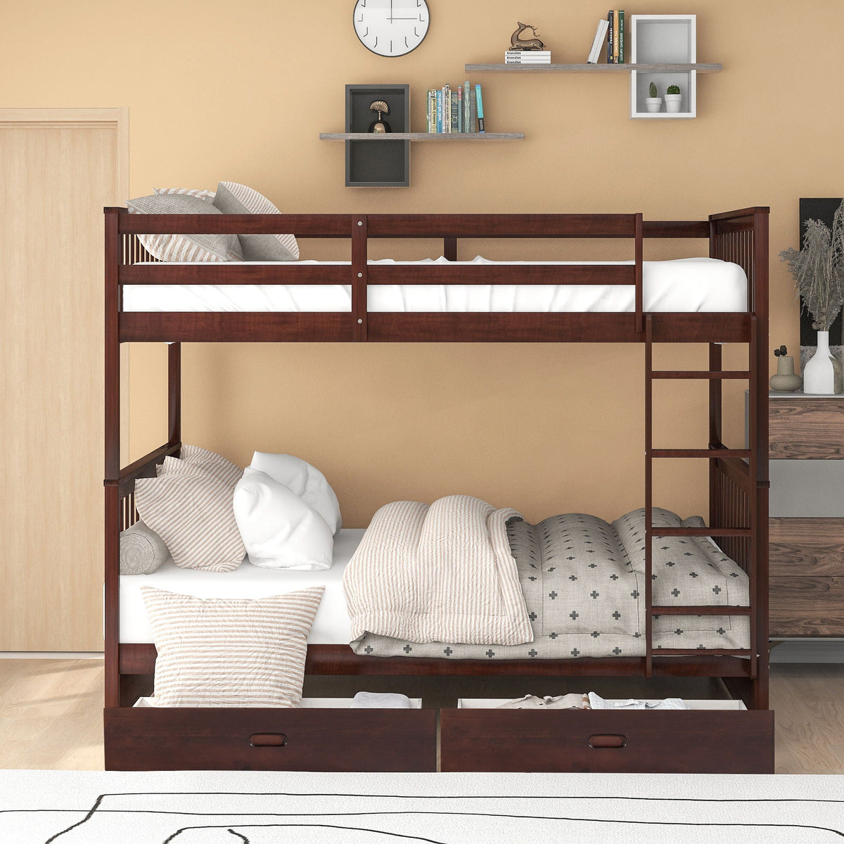 Bunk Bed With Ladders & 2 Storage Drawers