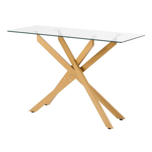 Modern Glass Coffee Table with Gold Cross Legs